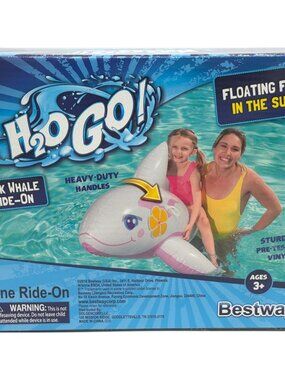 H2O Go! Pink Whale Inflatable Ride-On Pool Float With Handles - Ages 3+